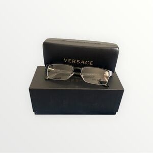 NEW Versace VE1184 Black Matte Metal Rectangular Eyeglasses